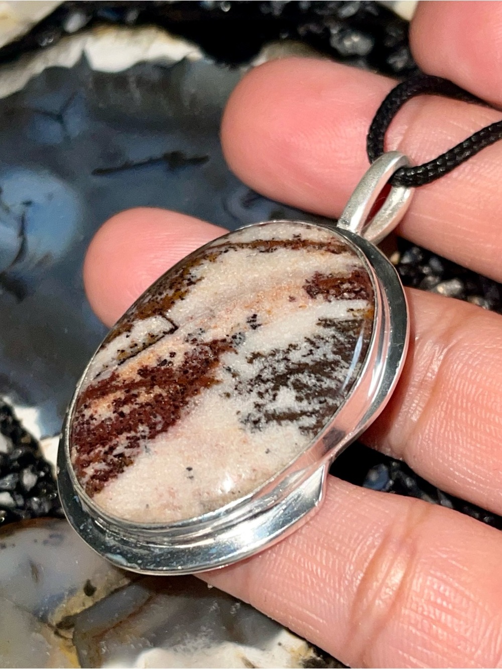 Brown Swirling Patterns Landscape Picture Jasper Pendant 2 1/4”